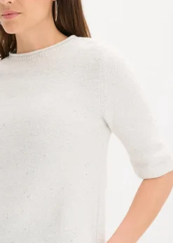 Outlet Halbarmpullover mit Pailletten und Glanzgarn Damen Strickmode|Pullover & Strickjacken