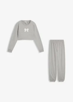 Kinder bonprix Mädchen·Nachtwäsche|Hausanzug mit weicher Baumwolle und einem Sweatshirt in kurzer Passform