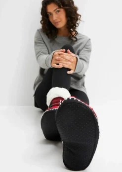 Damen bonprix Pantoletten, Sandalen & Hausschuhe|Socken|Haussocken mit angenähter Sohle und Teddyfutter