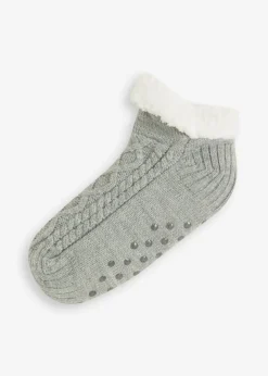 Discount Hausssocken mit Zopfmuster, Teddyfutter und Antirutschsohle Damen Homewear|Socken & Strumpfhosen