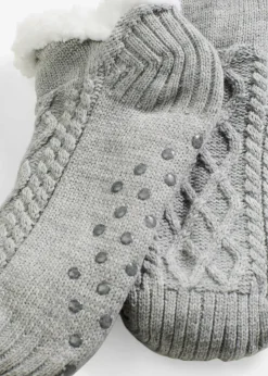 Discount Hausssocken mit Zopfmuster, Teddyfutter und Antirutschsohle Damen Homewear|Socken & Strumpfhosen