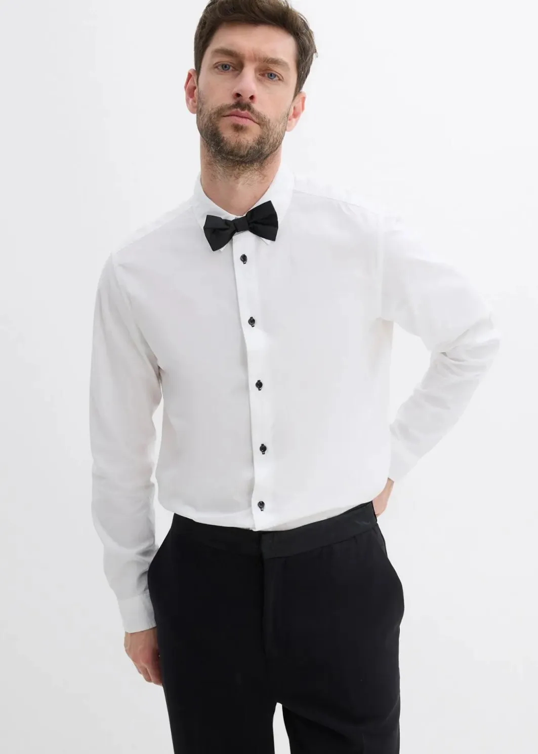 Herren bonprix Große Größen|Anzüge & Sakkos|Hemd und Fliege (2-tlg.Set) aus reiner Bio-Baumwolle, Regular Fit
