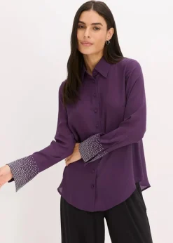 New Hemdbluse mit Glitzersteinchen Damen Bekleidung·Jacken & Mäntel|Blusen & Tuniken