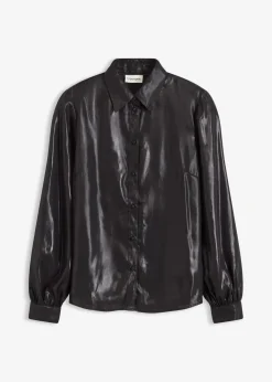 Online Hemdbluse aus glänzendem Satin Damen Bekleidung·Jacken & Mäntel|Blusen & Tuniken