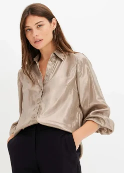 Damen bonprix Blusen & Tuniken|Bekleidung·Jacken & Mäntel|Hemdbluse aus glänzendem Satin