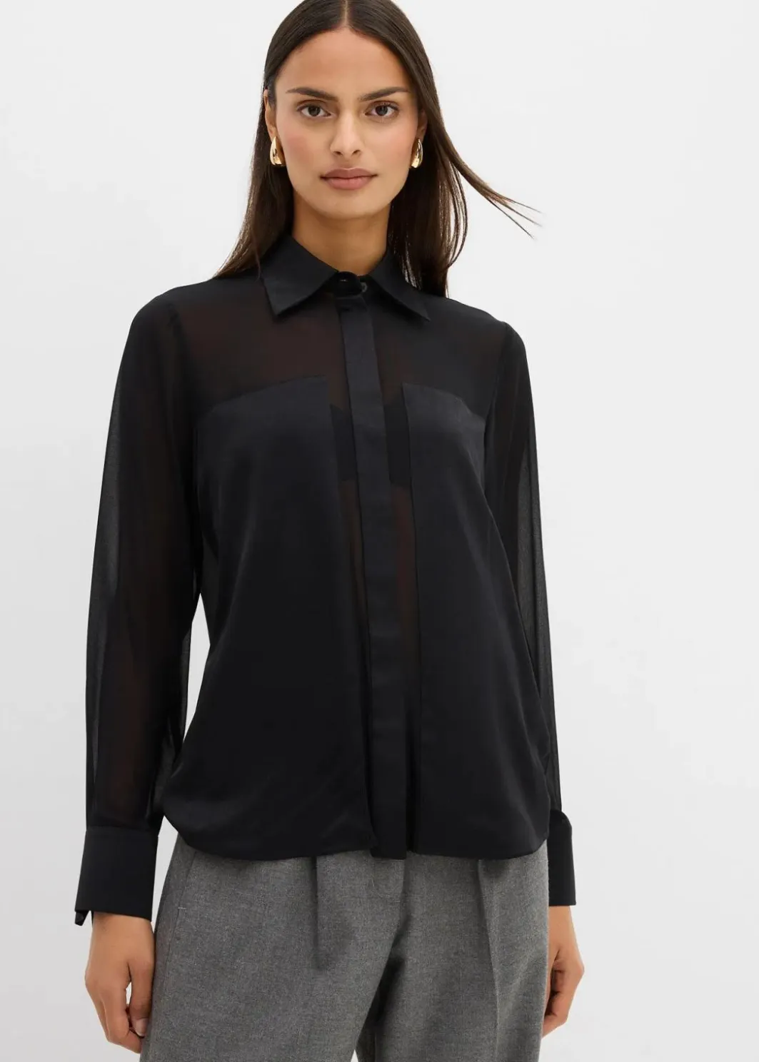 Clearance Hemdbluse mit Satineinsatz Damen Blusen & Tuniken|Bekleidung·Jacken & Mäntel