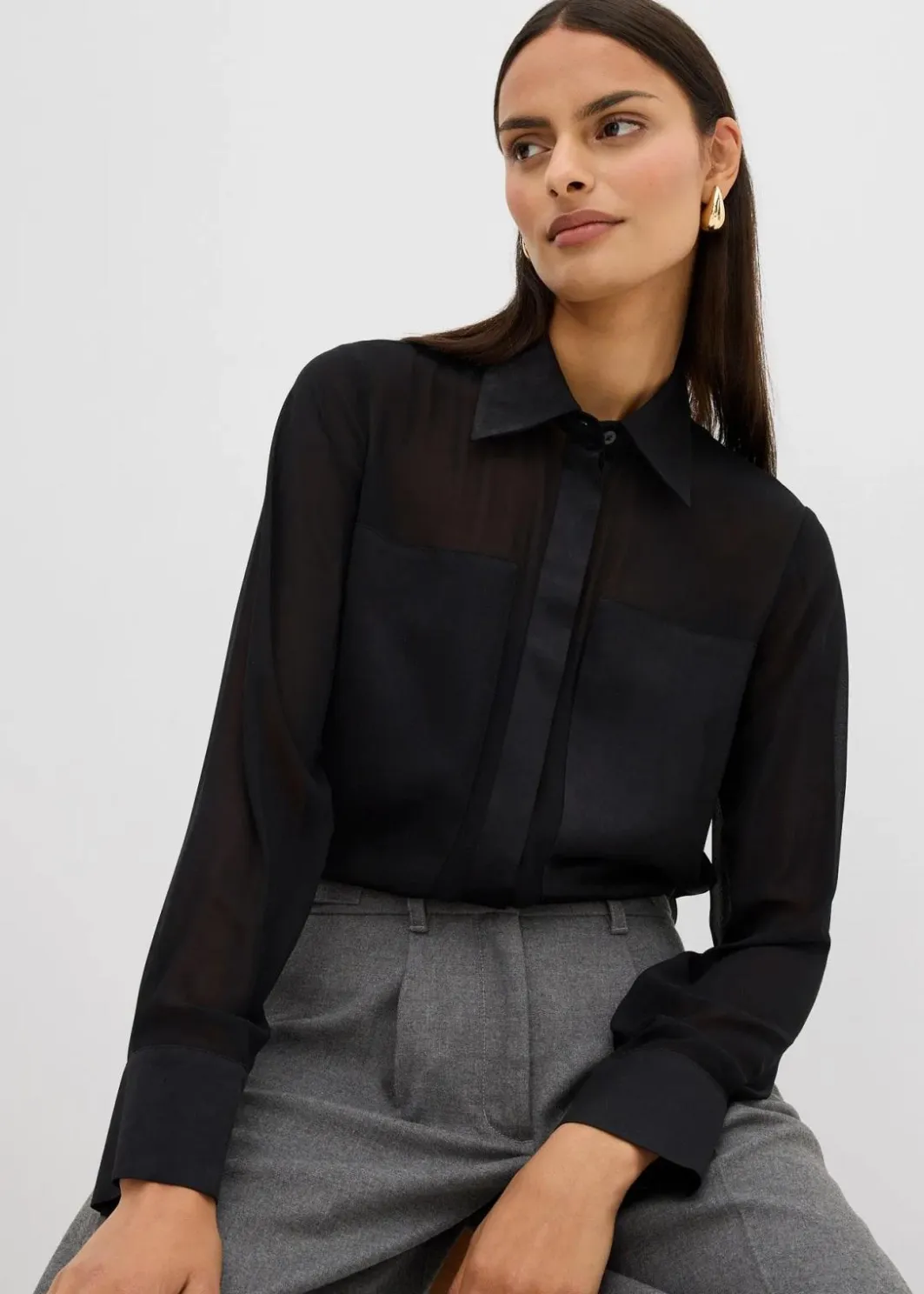 Clearance Hemdbluse mit Satineinsatz Damen Blusen & Tuniken|Bekleidung·Jacken & Mäntel