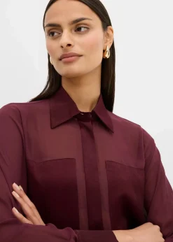 Damen bonprix Bekleidung·Jacken & Mäntel|Blusen & Tuniken|Hemdbluse mit Satineinsatz