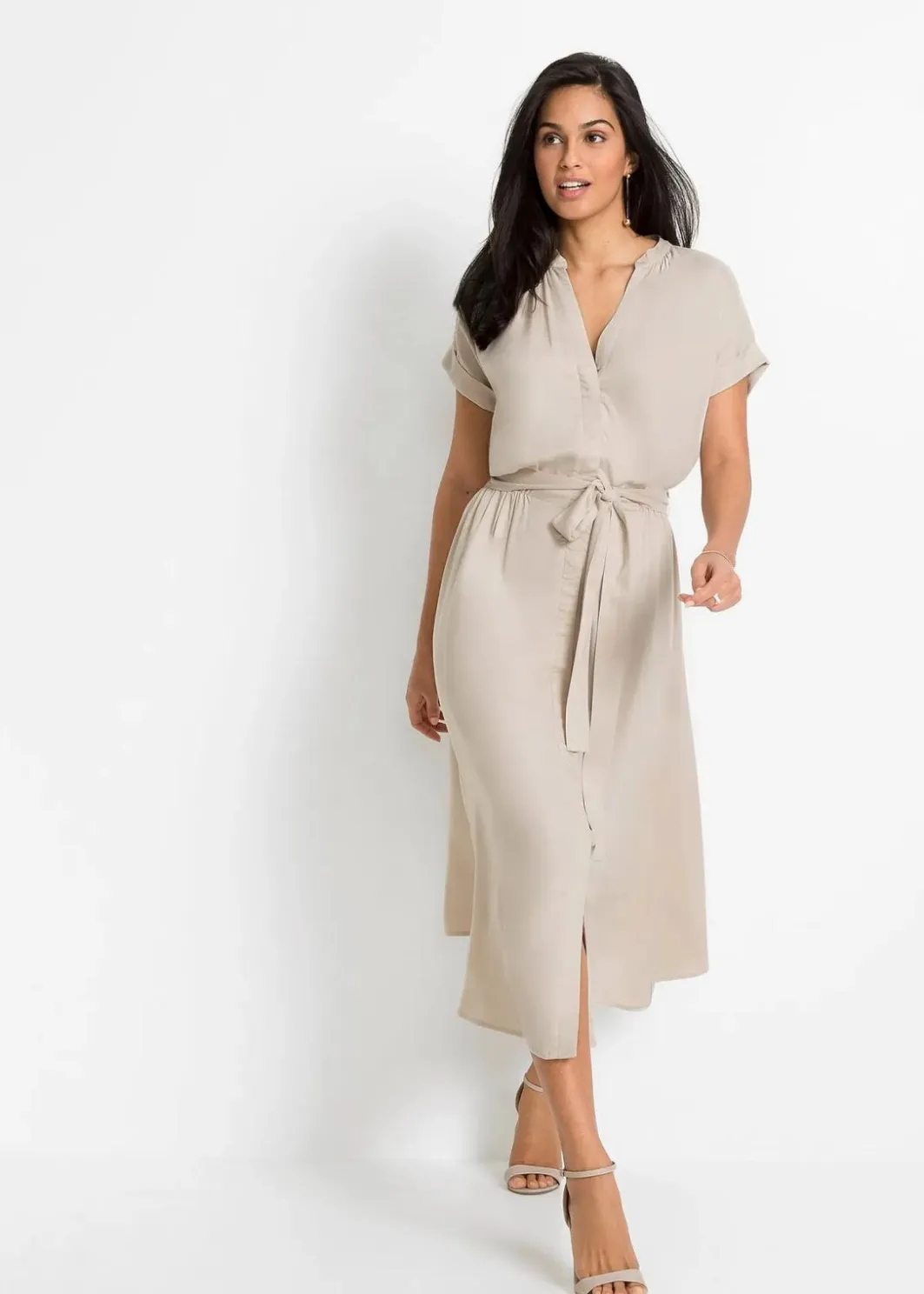 Damen bonprix Kleider|Bekleidung·Pullover & Strickjacken|Hemdblusenkleid