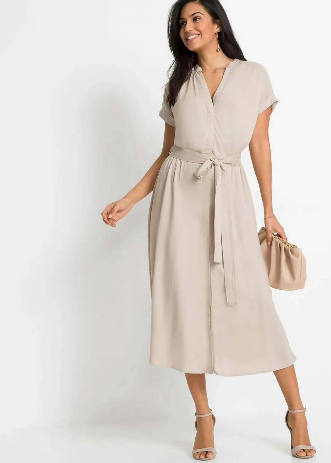 Damen bonprix Kleider|Bekleidung·Pullover & Strickjacken|Hemdblusenkleid