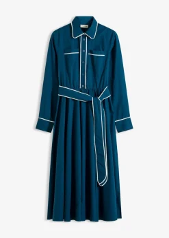 Damen bonprix Kleider|Bekleidung·Pullover & Strickjacken|Hemdblusenkleid aus Baumwoll-Popeline mit bügelfreier Ausrüstung