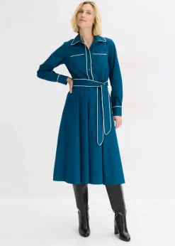 Damen bonprix Kleider|Bekleidung·Pullover & Strickjacken|Hemdblusenkleid aus Baumwoll-Popeline mit bügelfreier Ausrüstung