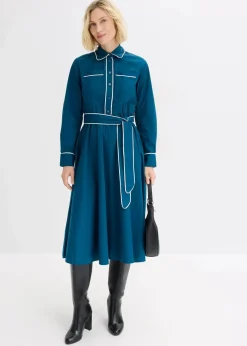 Damen bonprix Kleider|Bekleidung·Pullover & Strickjacken|Hemdblusenkleid aus Baumwoll-Popeline mit bügelfreier Ausrüstung