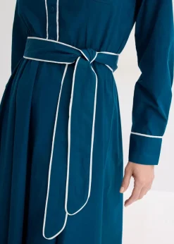 Damen bonprix Kleider|Bekleidung·Pullover & Strickjacken|Hemdblusenkleid aus Baumwoll-Popeline mit bügelfreier Ausrüstung