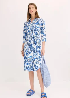 Damen bonprix Kleider|Hemdblusenkleid aus Baumwoll-Mix