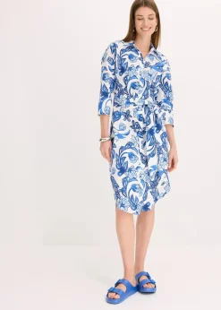 Damen bonprix Kleider|Hemdblusenkleid aus Baumwoll-Mix