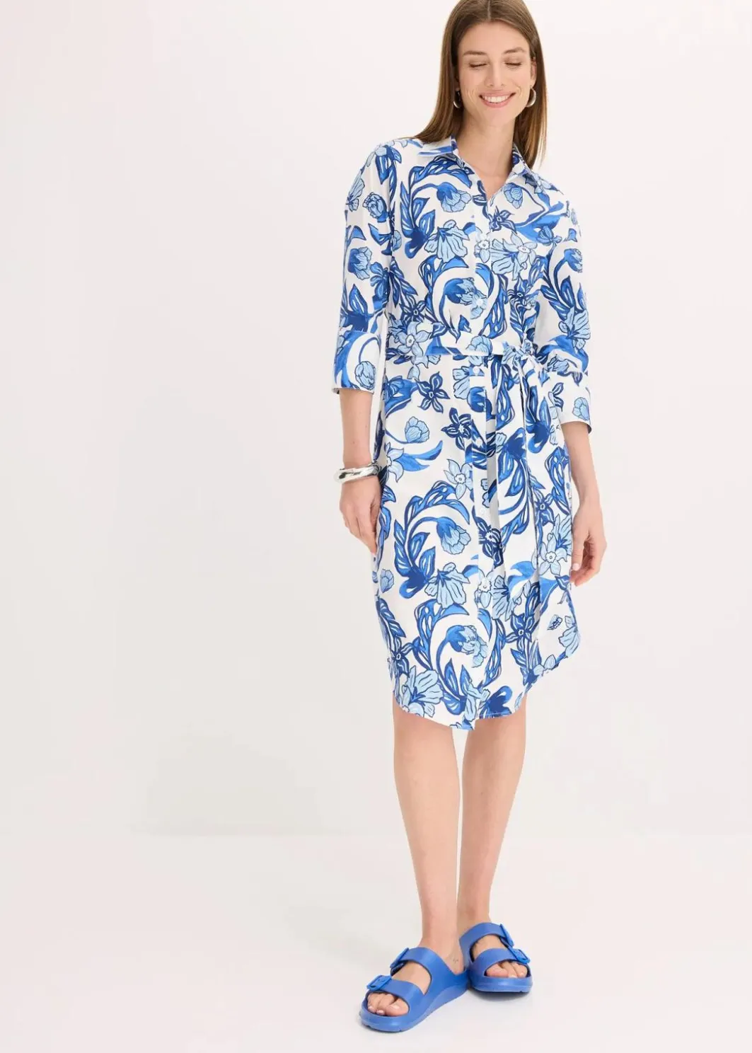 Damen bonprix Kleider|Hemdblusenkleid aus Baumwoll-Mix