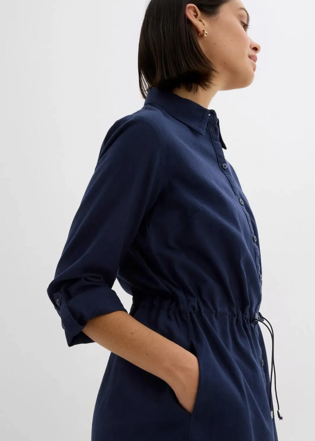 Discount Hemdblusenkleid aus Leinen-Baumwoll-Mix Damen Kleider|Bekleidung·Pullover & Strickjacken