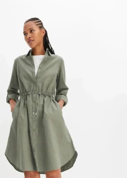 Online Hemdblusenkleid aus Leinen-Baumwoll-Mix Damen Bekleidung·Pullover & Strickjacken|Kleider