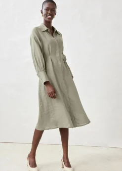 Damen bonprix Bekleidung·Pullover & Strickjacken|Kleider|Hemdblusenkleid aus reinem Leinen