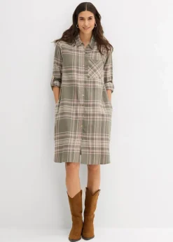Damen bonprix Kleider|Bekleidung·Pullover & Strickjacken|Hemdblusenkleid aus reiner Baumwolle