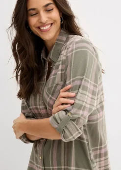 Damen bonprix Kleider|Bekleidung·Pullover & Strickjacken|Hemdblusenkleid aus reiner Baumwolle