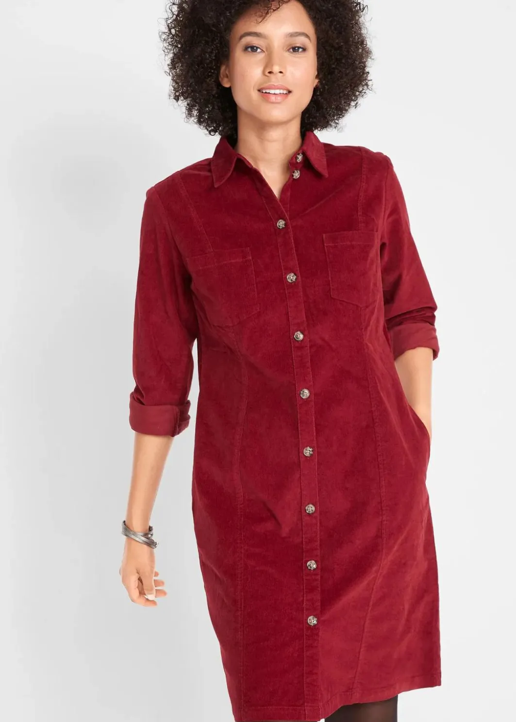 Hemdblusenkleid Cord, Stretch Damen Kleider|Bekleidung·Pullover & Strickjacken