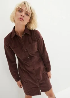 Damen bonprix Kleider|Bekleidung·Pullover & Strickjacken|Hemdblusenkleid Cord, Stretch