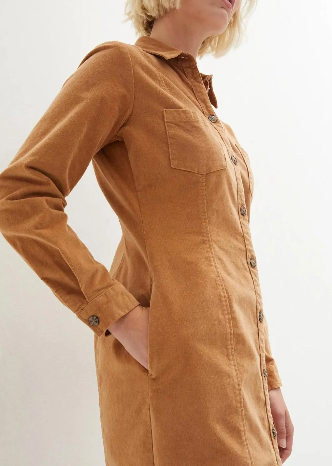 Damen bonprix Kleider|Bekleidung·Pullover & Strickjacken|Hemdblusenkleid Cord, Stretch