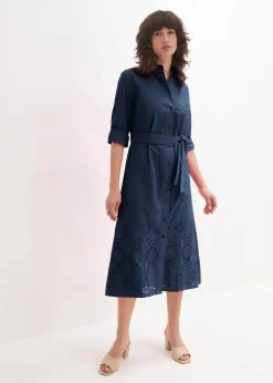 Online Hemdblusenkleid mit Lochstickerei Damen Kleider|Bekleidung·Pullover & Strickjacken