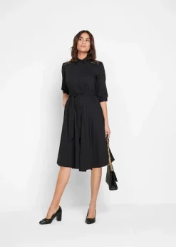 Hot Hemdblusenkleid mit Spitze und Bindeband Damen Kleider|Kurzgrößen