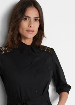 Hot Hemdblusenkleid mit Spitze und Bindeband Damen Kleider|Kurzgrößen