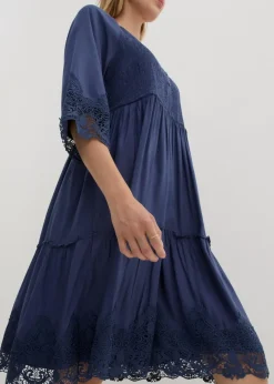 Hemdblusenkleid mit Spitze Damen Bekleidung·Pullover & Strickjacken|Kleider