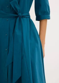 Damen bonprix Kurzgrößen|Bekleidung·Pullover & Strickjacken|Hemdblusenkleid mit Spitze und Bindeband