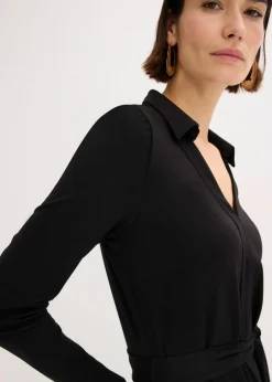 Damen bonprix Kleider|Bekleidung·Pullover & Strickjacken|Hemdblusenkleid mit Viskose