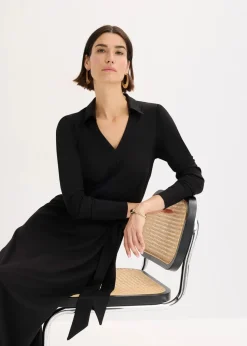 Damen bonprix Kleider|Bekleidung·Pullover & Strickjacken|Hemdblusenkleid mit Viskose