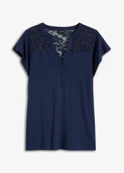 Damen bonprix Shirts & Tops|Nachhaltigere Materialien|Henleyshirt aus Viskose-Mix