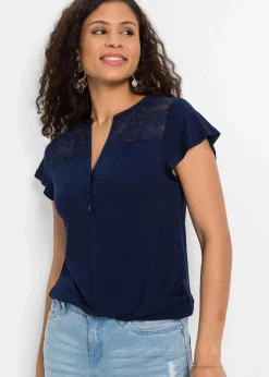 Damen bonprix Shirts & Tops|Nachhaltigere Materialien|Henleyshirt aus Viskose-Mix