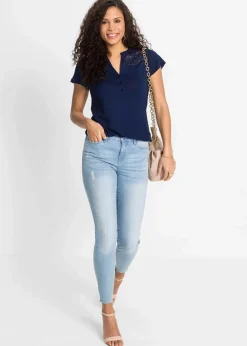 Damen bonprix Shirts & Tops|Nachhaltigere Materialien|Henleyshirt aus Viskose-Mix