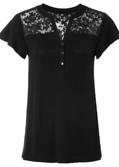 Damen bonprix Nachhaltigere Materialien|Shirts & Tops|Henleyshirt aus Viskose-Mix