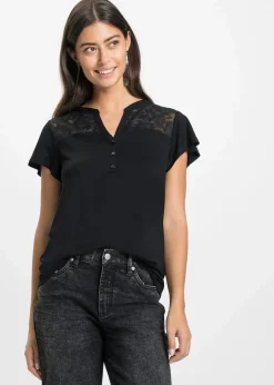 Damen bonprix Nachhaltigere Materialien|Shirts & Tops|Henleyshirt aus Viskose-Mix