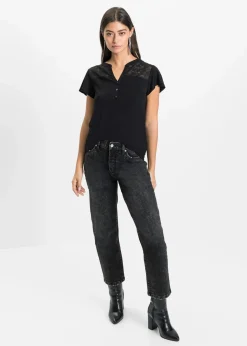 Damen bonprix Nachhaltigere Materialien|Shirts & Tops|Henleyshirt aus Viskose-Mix