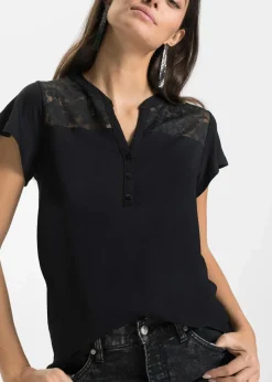 Damen bonprix Nachhaltigere Materialien|Shirts & Tops|Henleyshirt aus Viskose-Mix