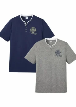 Herren bonprix Große Größen|Shirts & Polos|Henleyshirt, Kurzarm (2er Pack) aus reiner Bio-Baumwolle