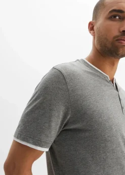 Herren bonprix Große Größen|Shirts & Polos|Henleyshirt, Kurzarm (2er Pack) aus reiner Bio-Baumwolle