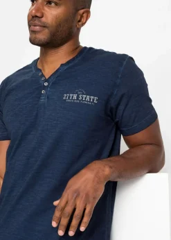Online Henleyshirt, Kurzarm in gewaschener Optik aus reiner Bio-Baumwolle Herren Große Größen|Shirts & Polos