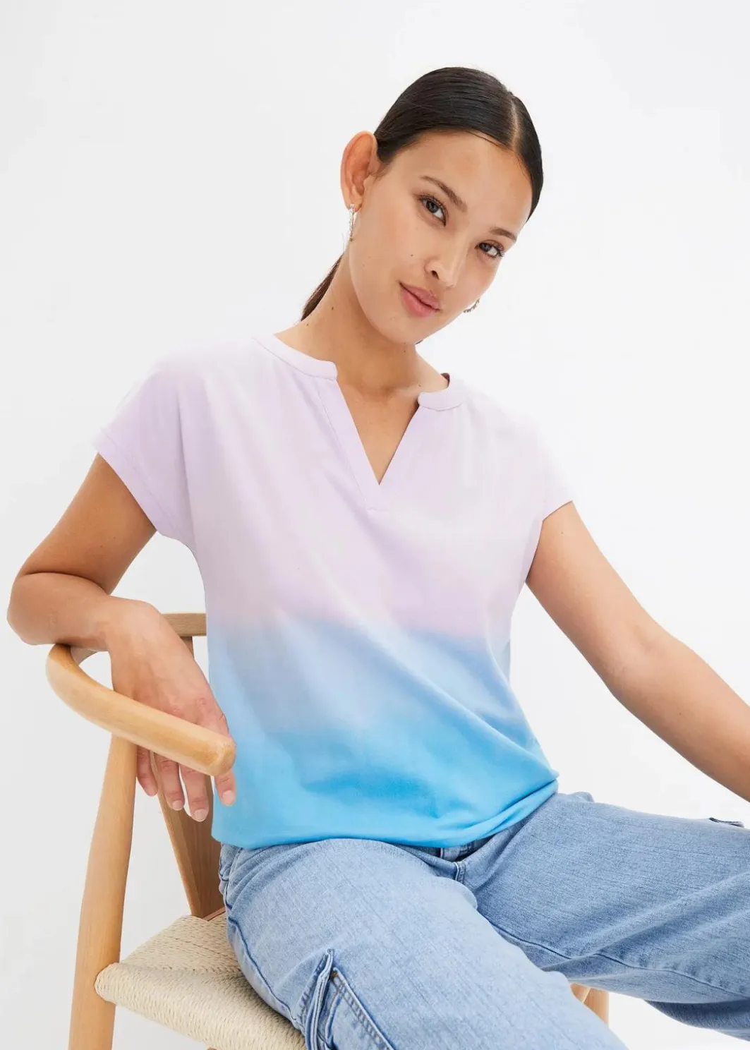 Discount Henleyshirt mit Ombré Dye Effekt Damen Shirts & Tops|Nachhaltigere Materialien