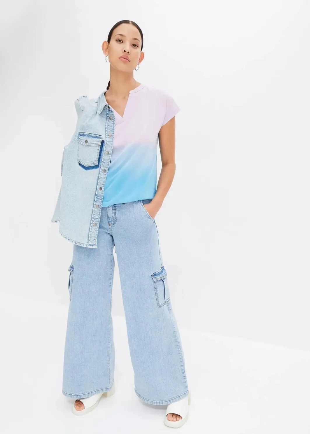 Discount Henleyshirt mit Ombré Dye Effekt Damen Shirts & Tops|Nachhaltigere Materialien