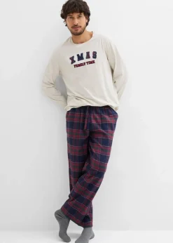 Sale Herren Pyjama mit Flanellhose aus weicher Baumwolle und Geschenktasche Herren Pyjamas|Große Größen