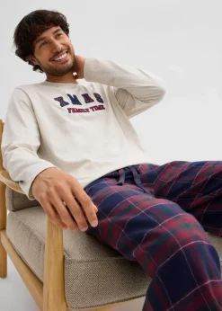 Sale Herren Pyjama mit Flanellhose aus weicher Baumwolle und Geschenktasche Herren Pyjamas|Große Größen